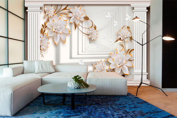 Elegância floral com pilares arquitectónicos Papel de parede Elegância floral com pilares arquitectónicos