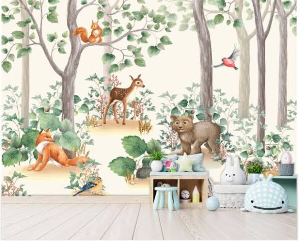 Animais da floresta num cenário caprichoso Papel de parede Animais da floresta num cenário caprichoso