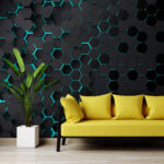 Papel de parede Hexágonos pretos e azuis