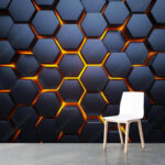 Papel de parede Hexágono com luzes cor de laranja