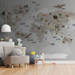 Papel de parede Mapa do mundo com animais