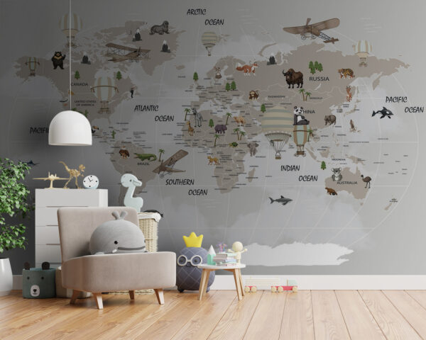 Mapa do mundo com animais Papel de parede Mapa do mundo com animais