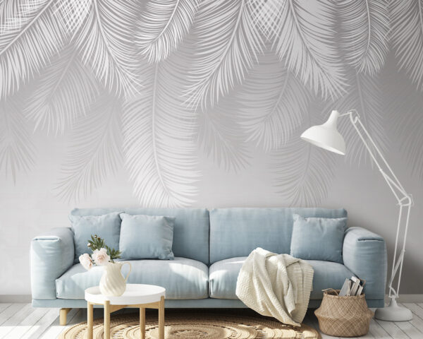 Silhueta de elegantes folhas de palmeira Papel de parede Silhueta de elegantes folhas de palmeira