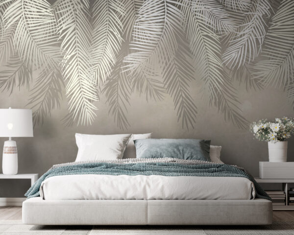 Padrão de folhas tropicais em tons suaves Papel de parede Padrão de folhas tropicais em tons suaves