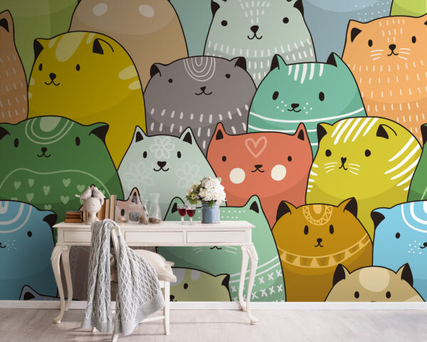 Grupo de gatos de cores diferentes Papel de parede Grupo de gatos de cores diferentes