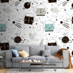 Papel de parede Padrão de gatos no espaço