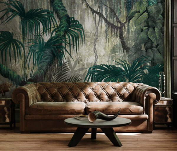 Selva densa com uma folhagem verde exuberante Papel de parede Selva densa com uma folhagem verde exuberante