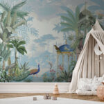 Papel de parede Mural de pássaros e plantas