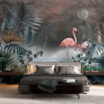 Papel de parede Flamingos num sereno paraíso tropical.