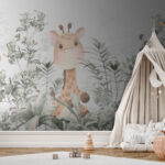 Papel de parede Girafa e panda numa selva
