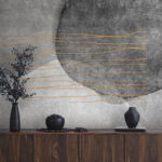 Papel de parede Pintura a preto e branco com linhas cor de laranja