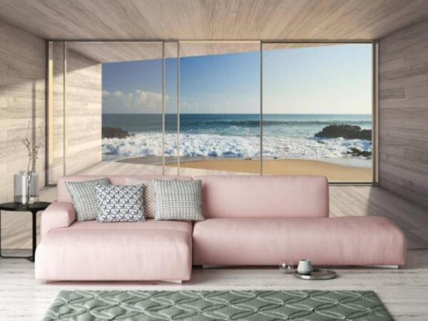 Vista para o mar a partir de um quarto moderno Papel de parede Vista para o mar a partir de um quarto moderno