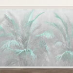 Papel de parede Folhas de palmeira em tons pastel num suave nevoeiro.