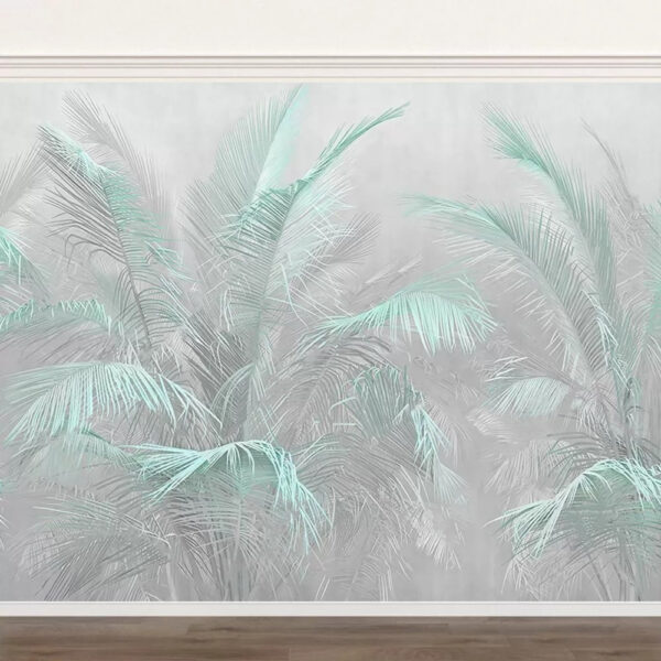 Folhas de palmeira em tons pastel num suave nevoeiro Papel de parede Folhas de palmeira em tons pastel num suave nevoeiro