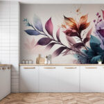 Papel de parede Folhas vibrantes com salpicos artísticos.
