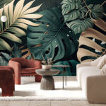 Papel de parede Folhas tropicais em camadas harmoniosas.