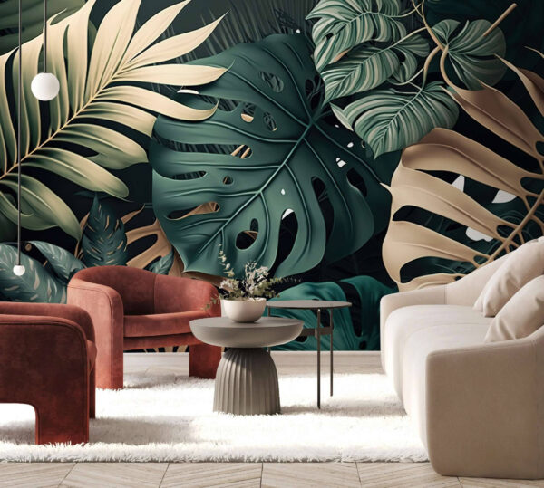 Folhas tropicais em camadas harmoniosas Papel de parede Folhas tropicais em camadas harmoniosas