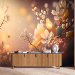 Papel de parede Flores delicadas em cores quentes.