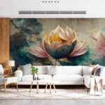 Papel de parede Arte floral com pétalas em camadas.