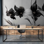 Papel de parede Flor a preto e branco