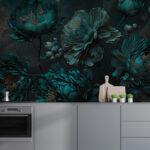 Papel de parede Peónias esmeralda num jardim ao luar.
