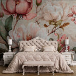 Papel de parede Ilustração floral vintage com magnólias.