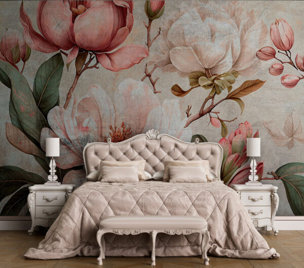 Ilustração floral vintage com magnólias Papel de parede Ilustração floral vintage com magnólias