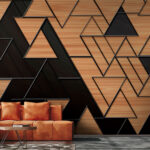 Papel de parede Triângulos geométricos com textura de madeira.