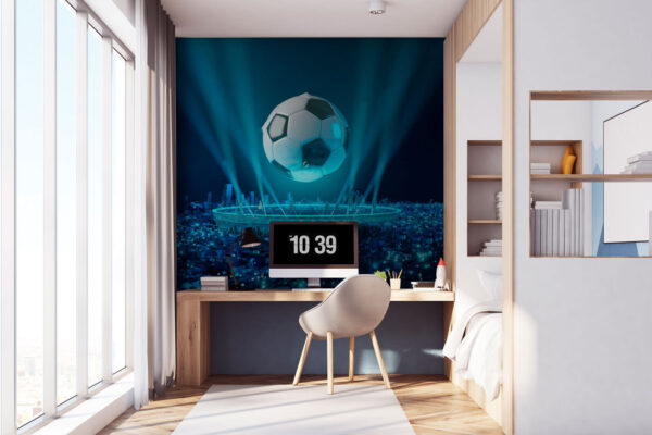 Bola de futebol flutuante sobre uma cidade iluminada Papel de parede Bola de futebol flutuante sobre uma cidade iluminada