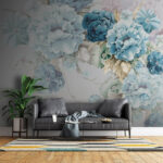 Papel de parede Flores em tons pastel num arranjo artístico.