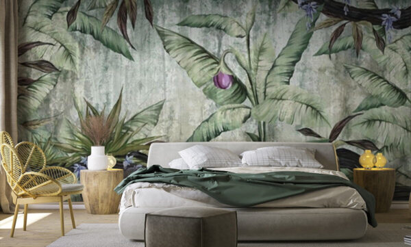 Folhagem tropical com flor roxa Papel de parede Folhagem tropical com flor roxa