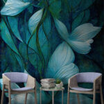 Papel de parede Pintura de flores e folhas