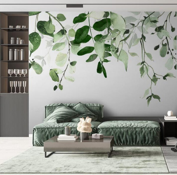 Aguarela de folhas verdes sobre branco Papel de parede Aguarela de folhas verdes sobre branco