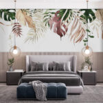 Papel de parede Folhas tropicais em tons de terra.