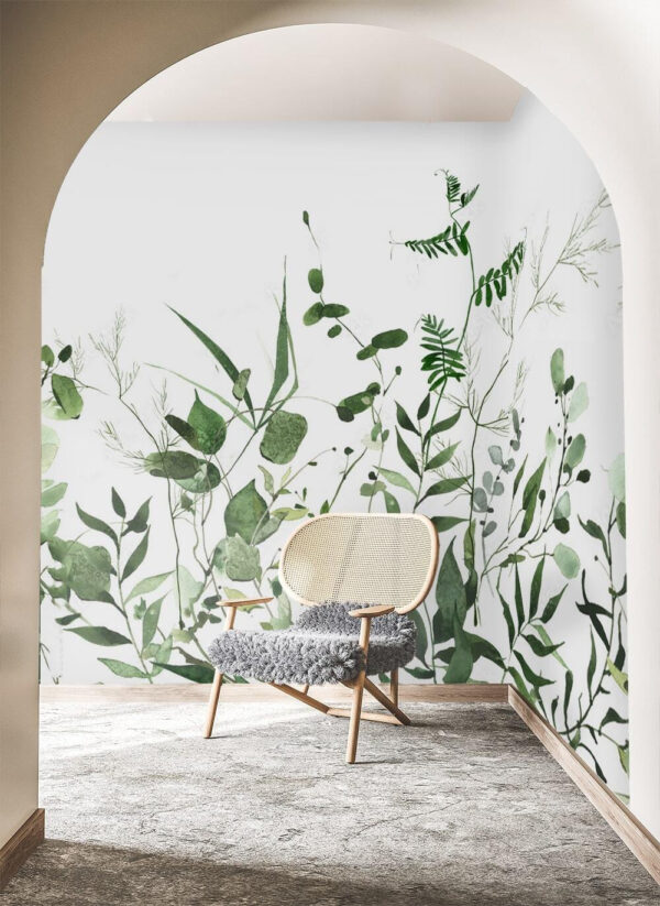 Folhas verdes sobre fundo branco Papel de parede Folhas verdes sobre fundo branco