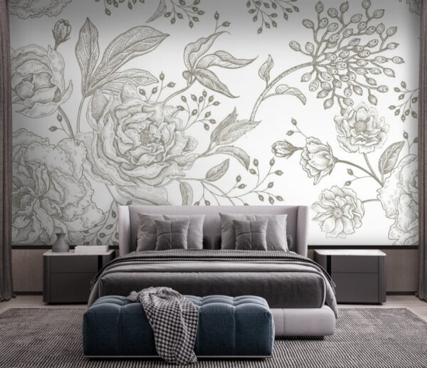 Desenho floral delicado em tons suaves Papel de parede Desenho floral delicado em tons suaves