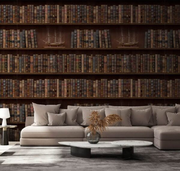 Parede de livros com barcos Papel de parede Parede de livros com barcos