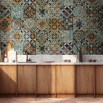 Papel de parede Padrão vintage ornamentado com azulejos florais.