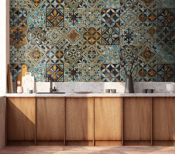 Padrão vintage ornamentado com azulejos florais Papel de parede Padrão vintage ornamentado com azulejos florais