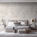 Papel de parede Padrão floral branco sobre uma superfície cinzenta