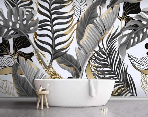 Padrão de folhas sobre um fundo branco Papel de parede Padrão de folhas sobre um fundo branco