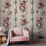 Papel de parede Padrão floral com riscas verticais