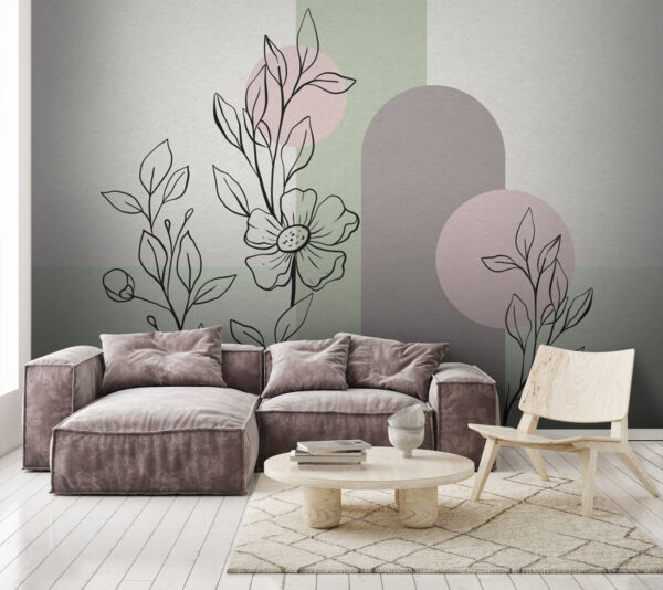 Desenho de uma flor e folhas Papel de parede Desenho de uma flor e folhas