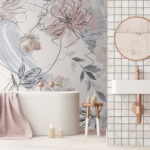 Papel de parede Esboço floral delicado com toques de aguarela.