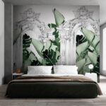 Papel de parede Arco branco com folhas verdes