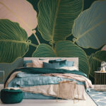 Papel de parede Folhas tropicais num design artístico.