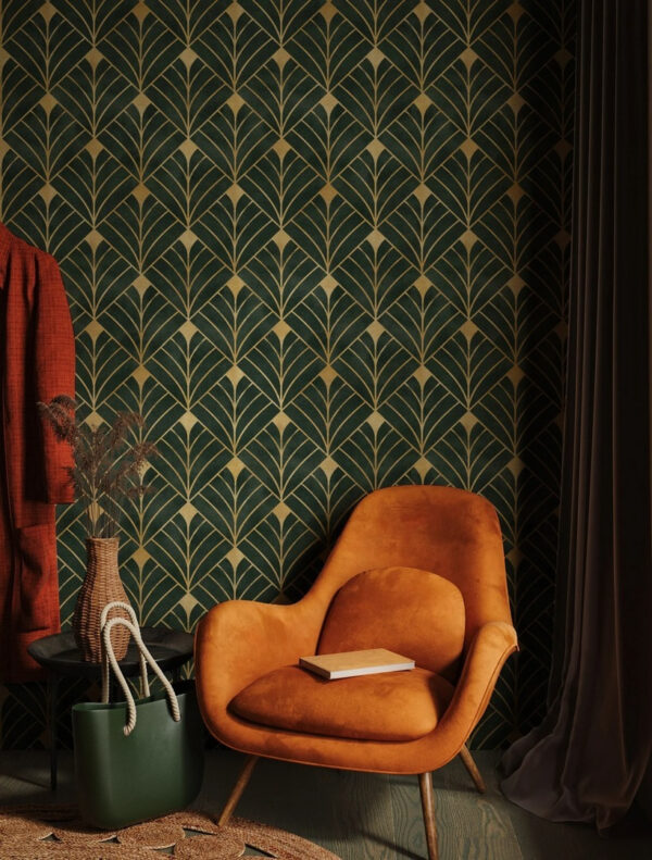 Padrão geométrico elegante com desenho de folhas Papel de parede Padrão geométrico elegante com desenho de folhas