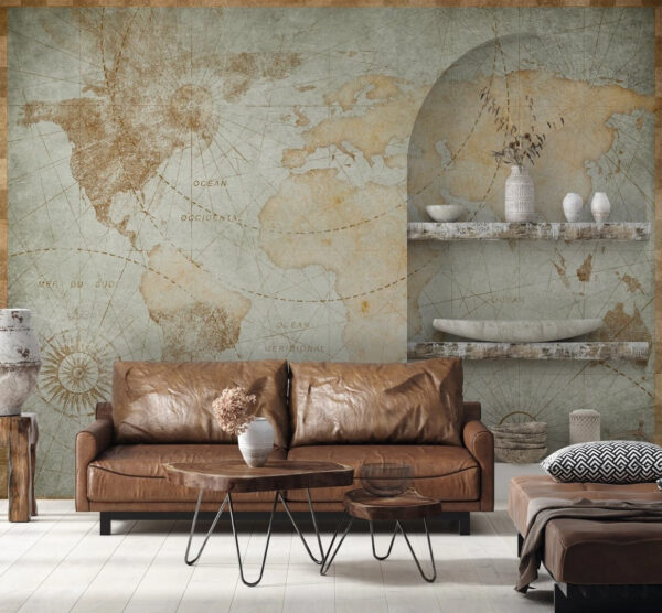 Ilustração vintage de um mapa-mundo Papel de parede Ilustração vintage de um mapa-mundo