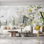 Papel de parede Pintura de flores sobre um fundo branco