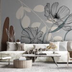 Papel de parede Desenho de flores e folhas
